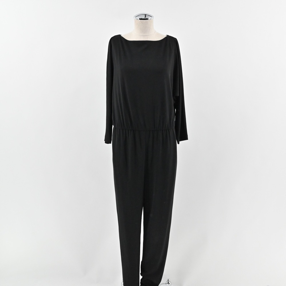 RALPH LAUREN Womens Jumpsuit Size 4 Black Bateau Neck Stretch Waist Minimalist‎